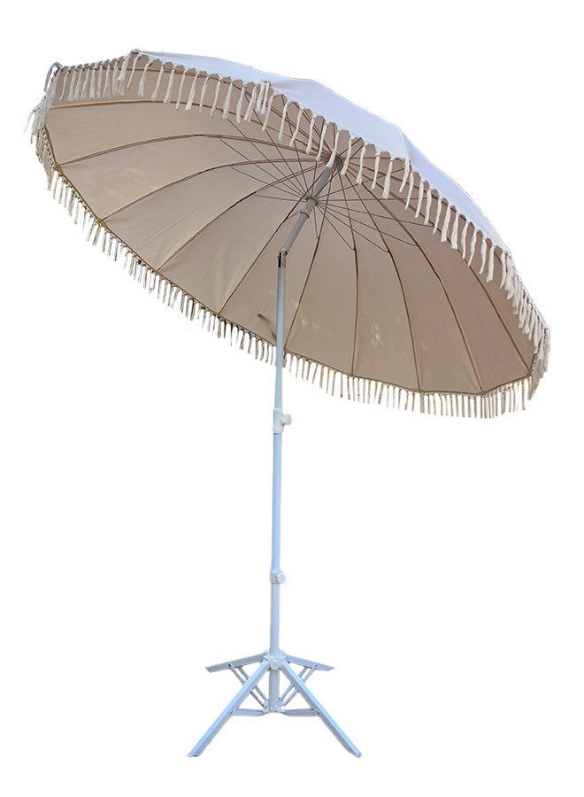 TWT Fringe Tassel Detail Tilt Mechanism Parasol with Base White 2.2m BU2270 - Image 1